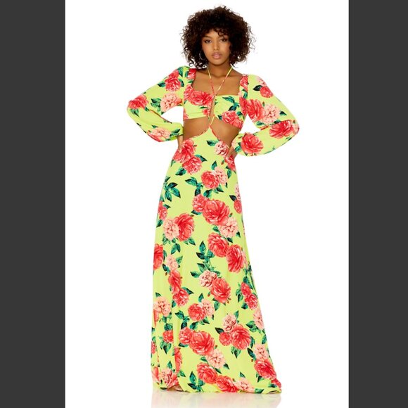 NWT AFRM: Bekah Maxi Dress in Lime Rose Garden - Picture 2 of 7